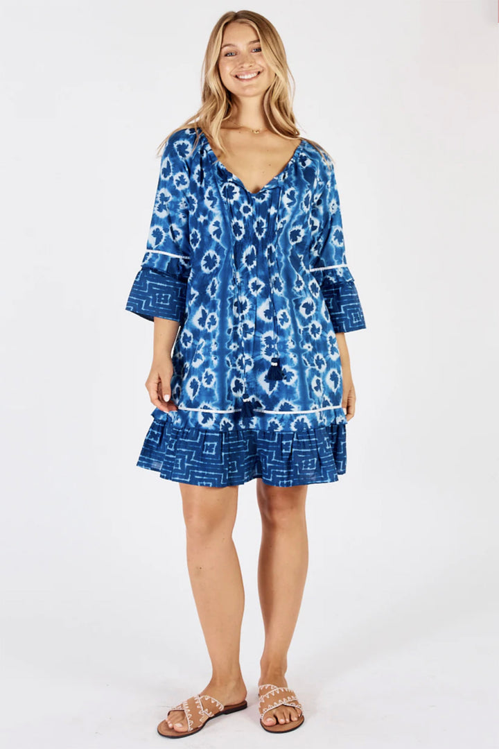 Shibori Shirred Dress - Indigo - LL40