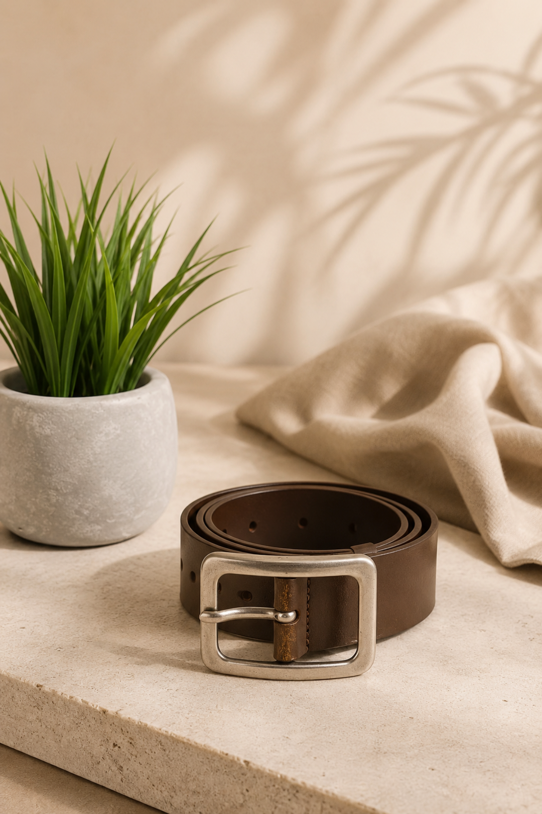 Square Buckle Leather Belt - Baileys - V1