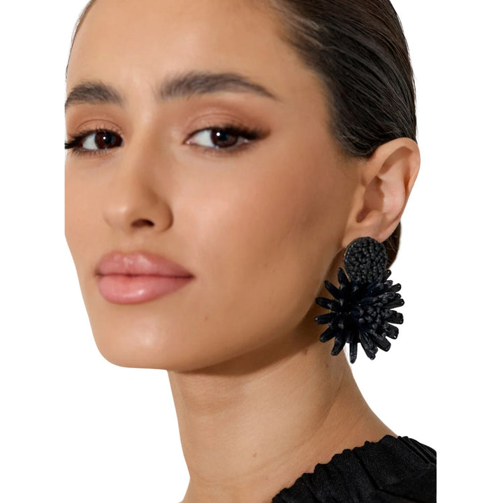 Statement Flower Earrings - Black - AD23