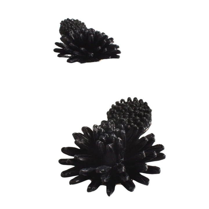 Statement Flower Earrings - Black - AD23