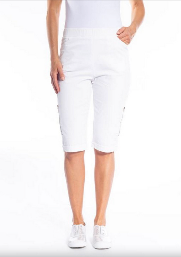 Stretch Shorts with Zip Detail - White - CL13