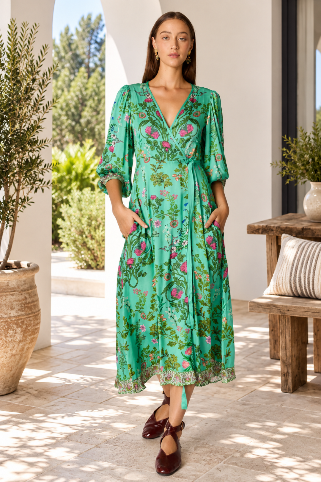 Tatiana Wrap Dress - Green - RY26