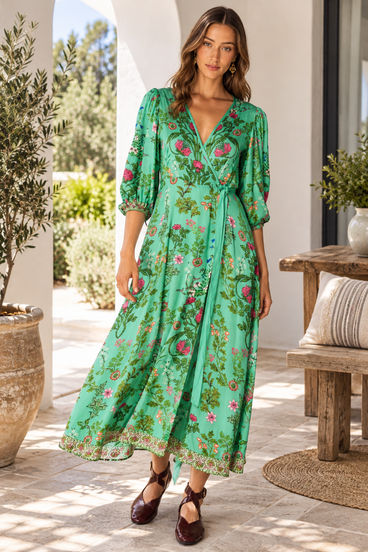 Tatiana Wrap Dress - Green - RY26