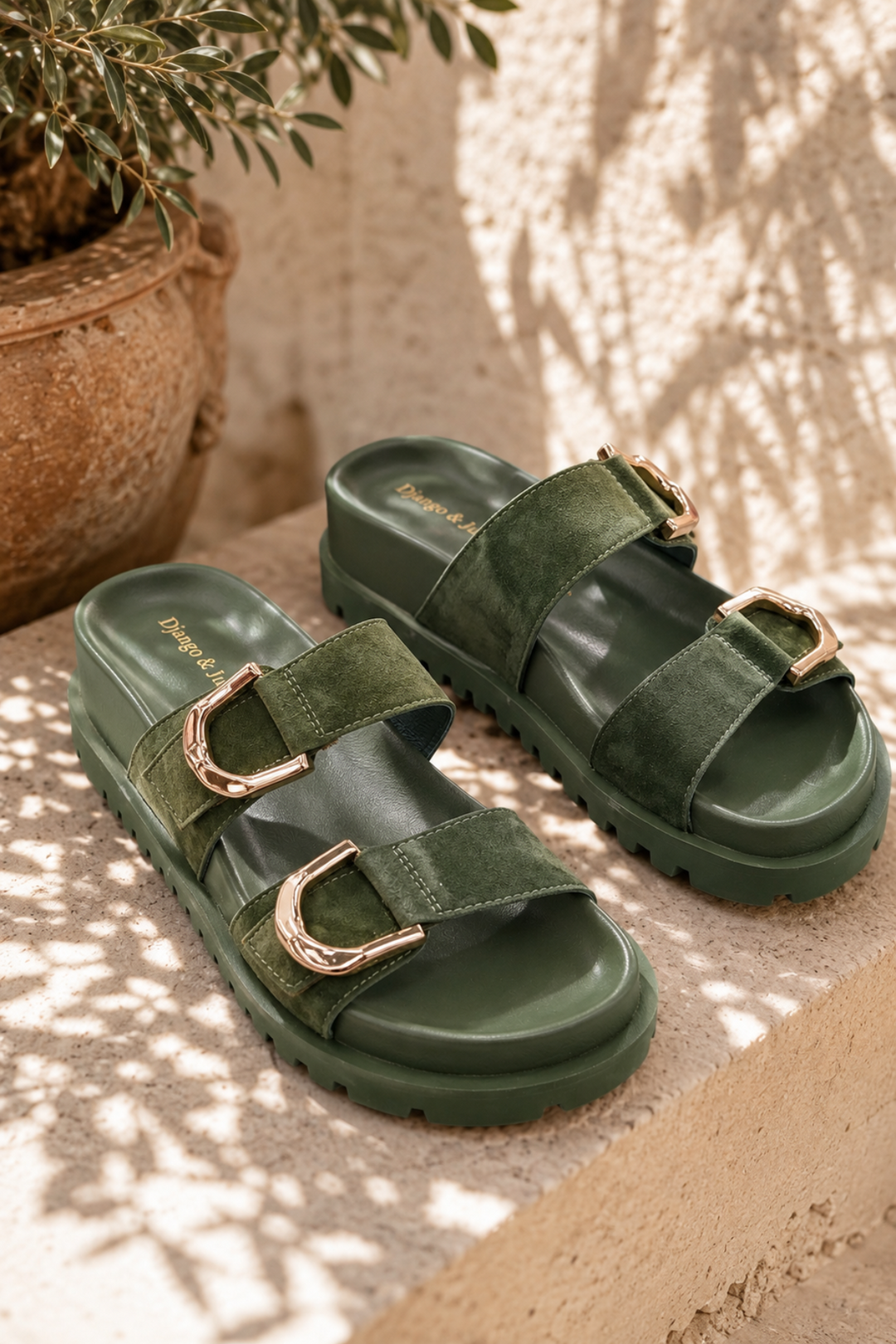 Ullana Leather Slides - Olive - DJ69