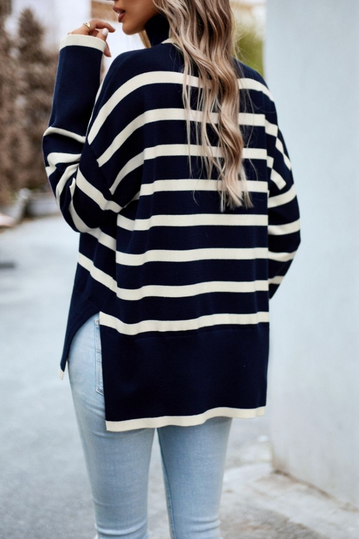 Striped Turtle Neck Knit - Navy - MF13