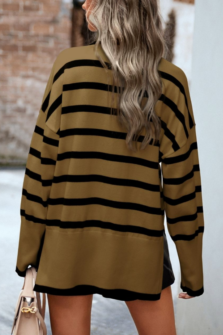 Striped Turtle Neck Knit - Brown - MF13