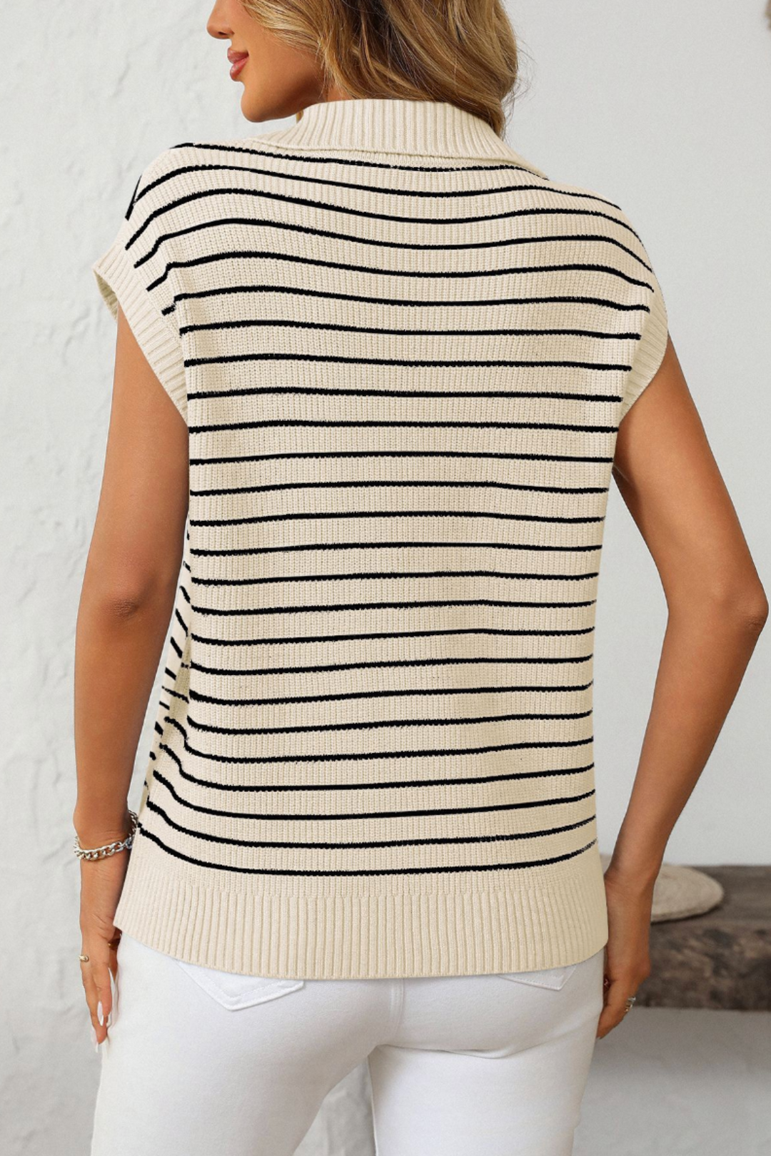 V-Necked Stripe Top - Sand - MF6