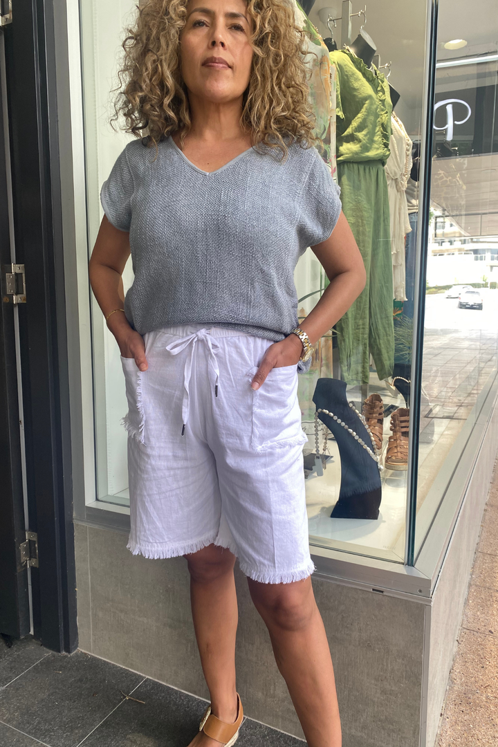 Joshua Frayed Linen Short - White - CB41