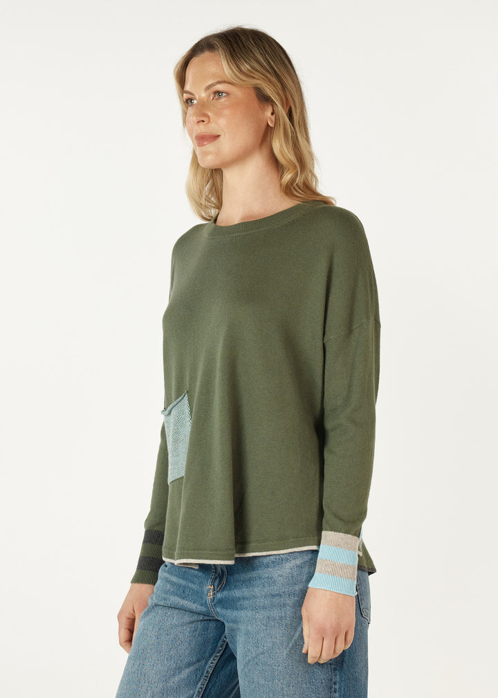 Birdseye Trim Jumper - Olive - ZP7