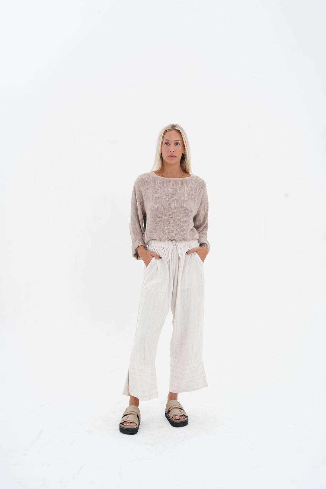 Aleesha Split Linen Pant - Natural Stripe - CB25 - Pizazz BoutiqueCarbon The Label