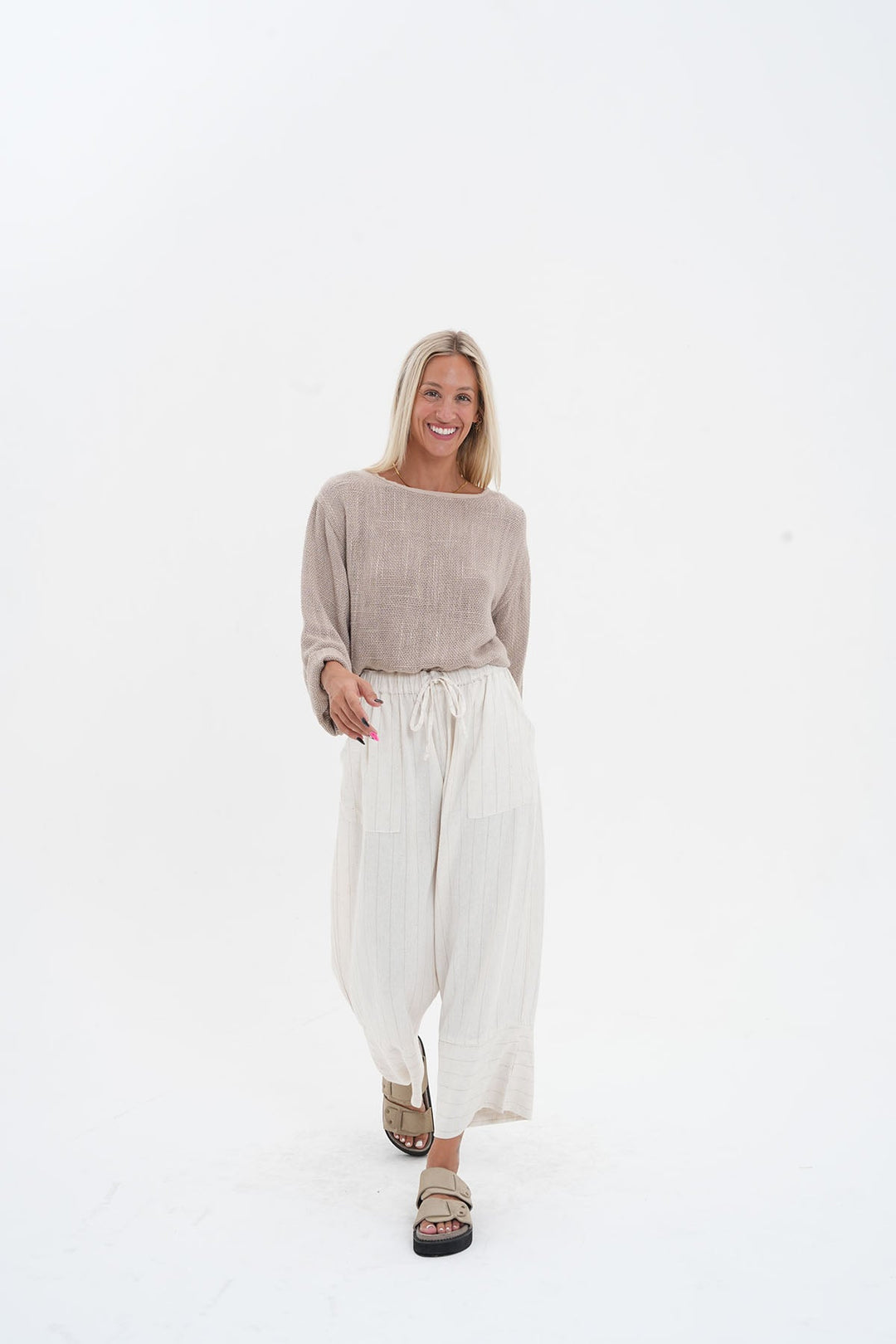 Aleesha Split Linen Pant - Natural Stripe - CB25 - Pizazz BoutiqueCarbon The Label