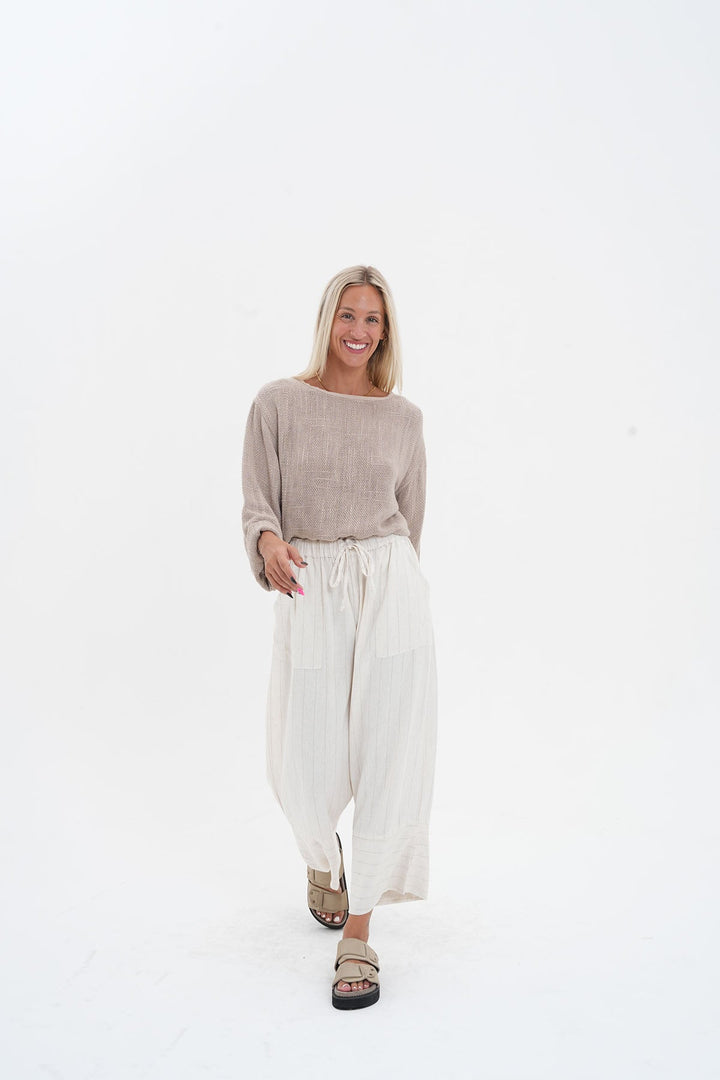 Aleesha Split Linen Pant - Natural Stripe - CB25 - Pizazz BoutiqueCarbon The Label
