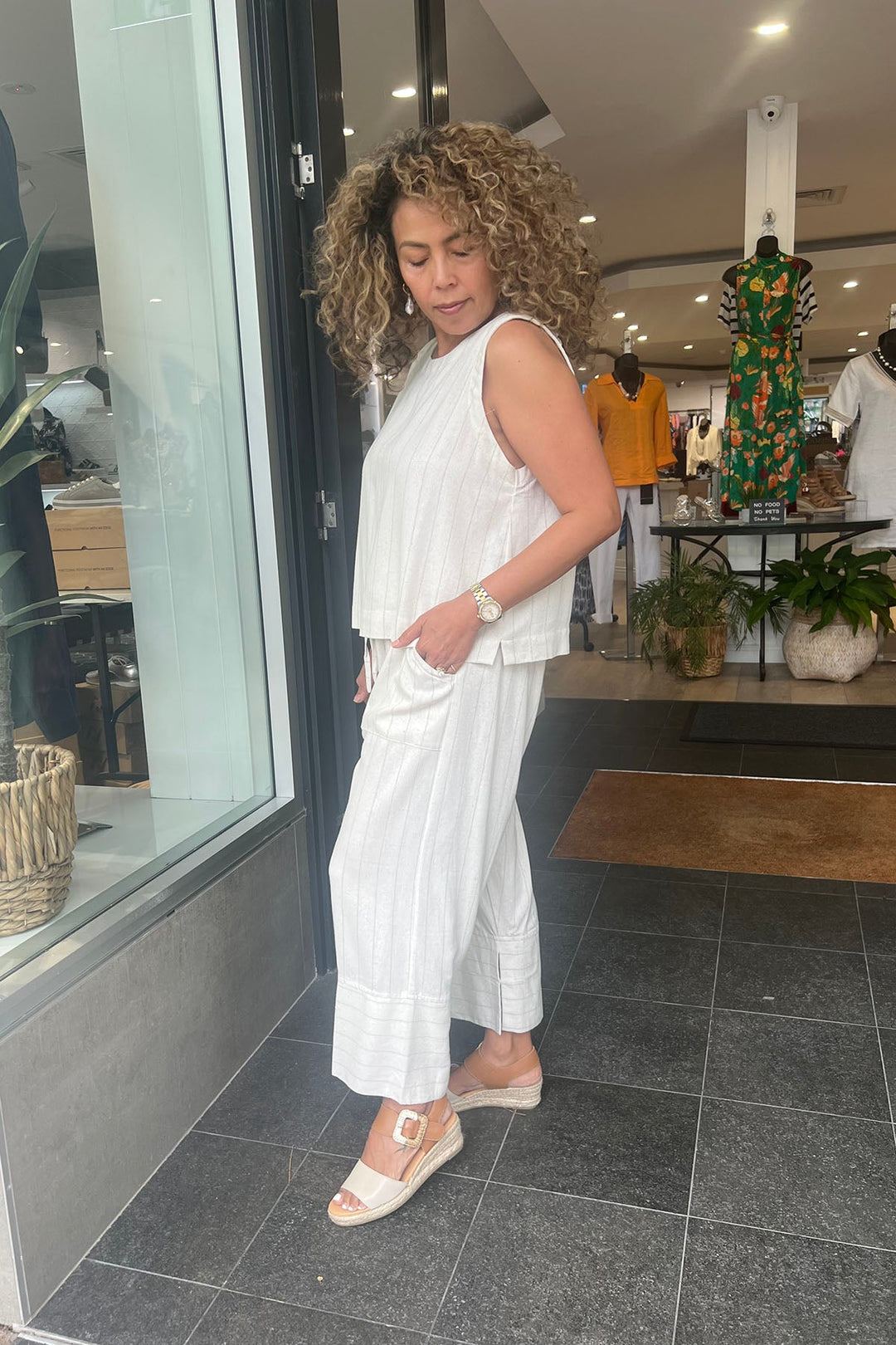 Aleesha Split Linen Pant - Natural Stripe - CB25 - Pizazz BoutiqueCarbon The Label