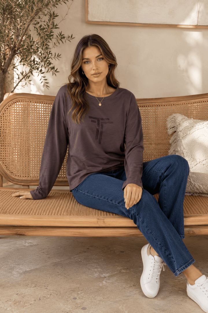 Alice Long Sleeve Tee - Espresso - TT34 - Pizazz BoutiqueTwo-T's