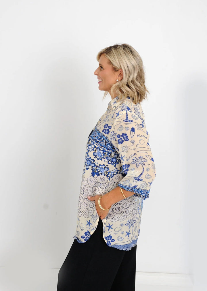 Aloha Shirt - Blue - IP1 - Pizazz BoutiqueIvy Pearl