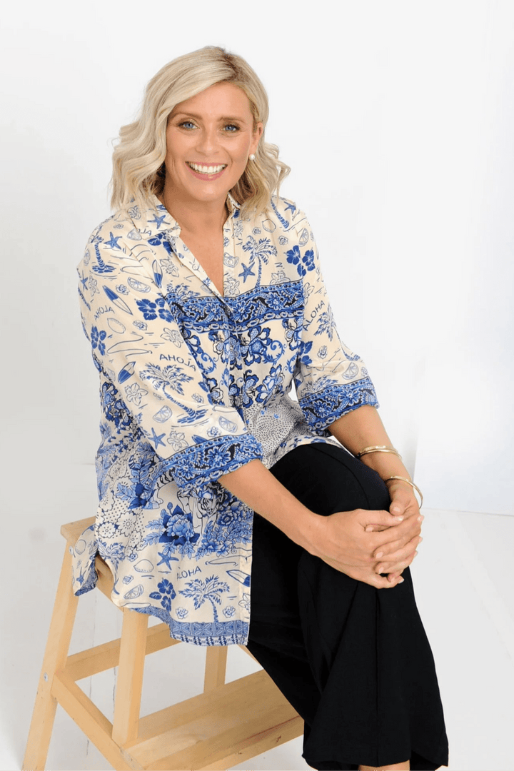 Aloha Shirt - Blue - IP1 - Pizazz BoutiqueIvy Pearl