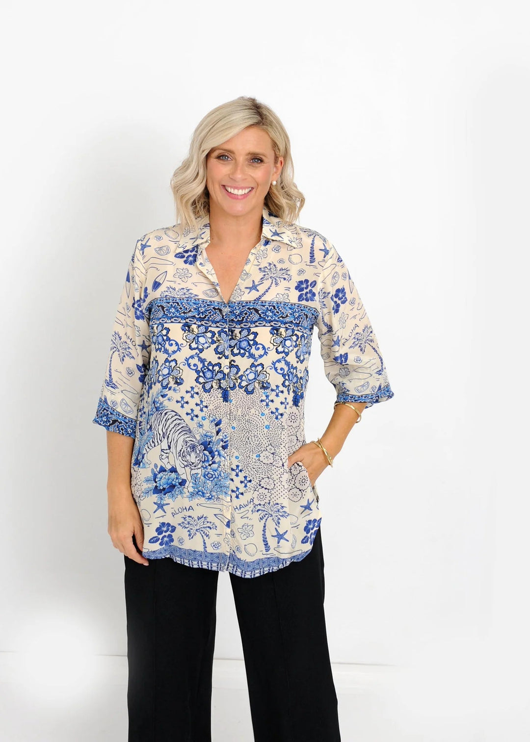 Aloha Shirt - Blue - IP1 - Pizazz BoutiqueIvy Pearl