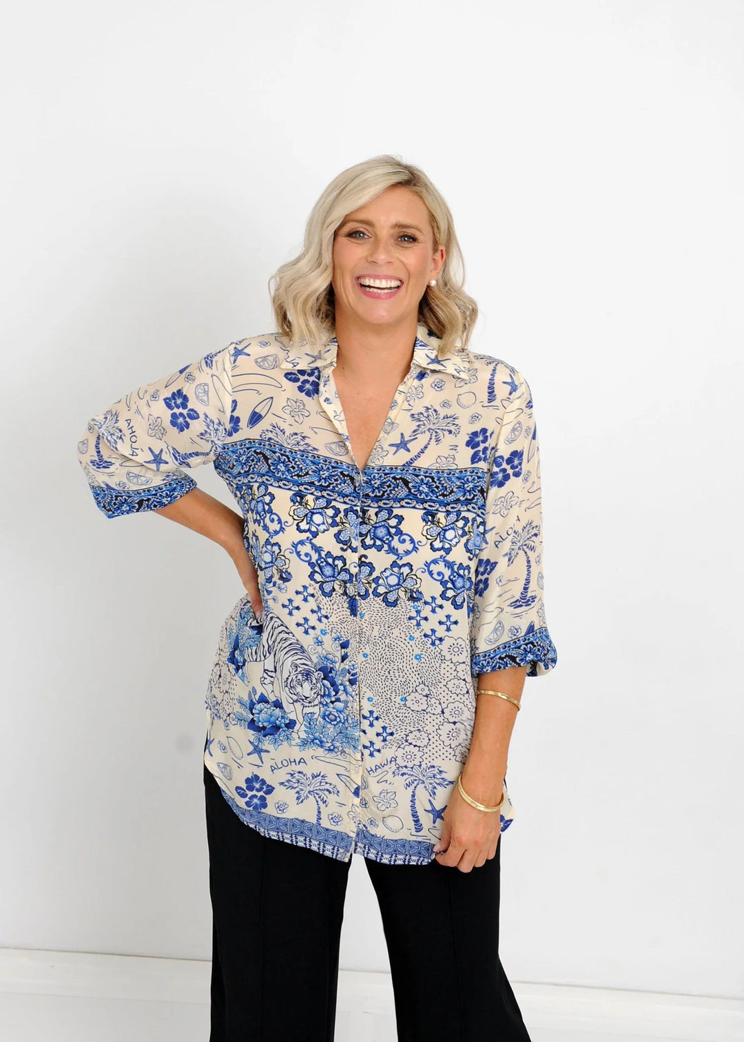 Aloha Shirt - Blue - IP1 - Pizazz BoutiqueIvy Pearl