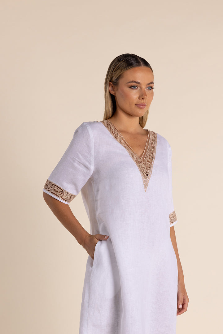 Rylan Linen Dress - White - TT37