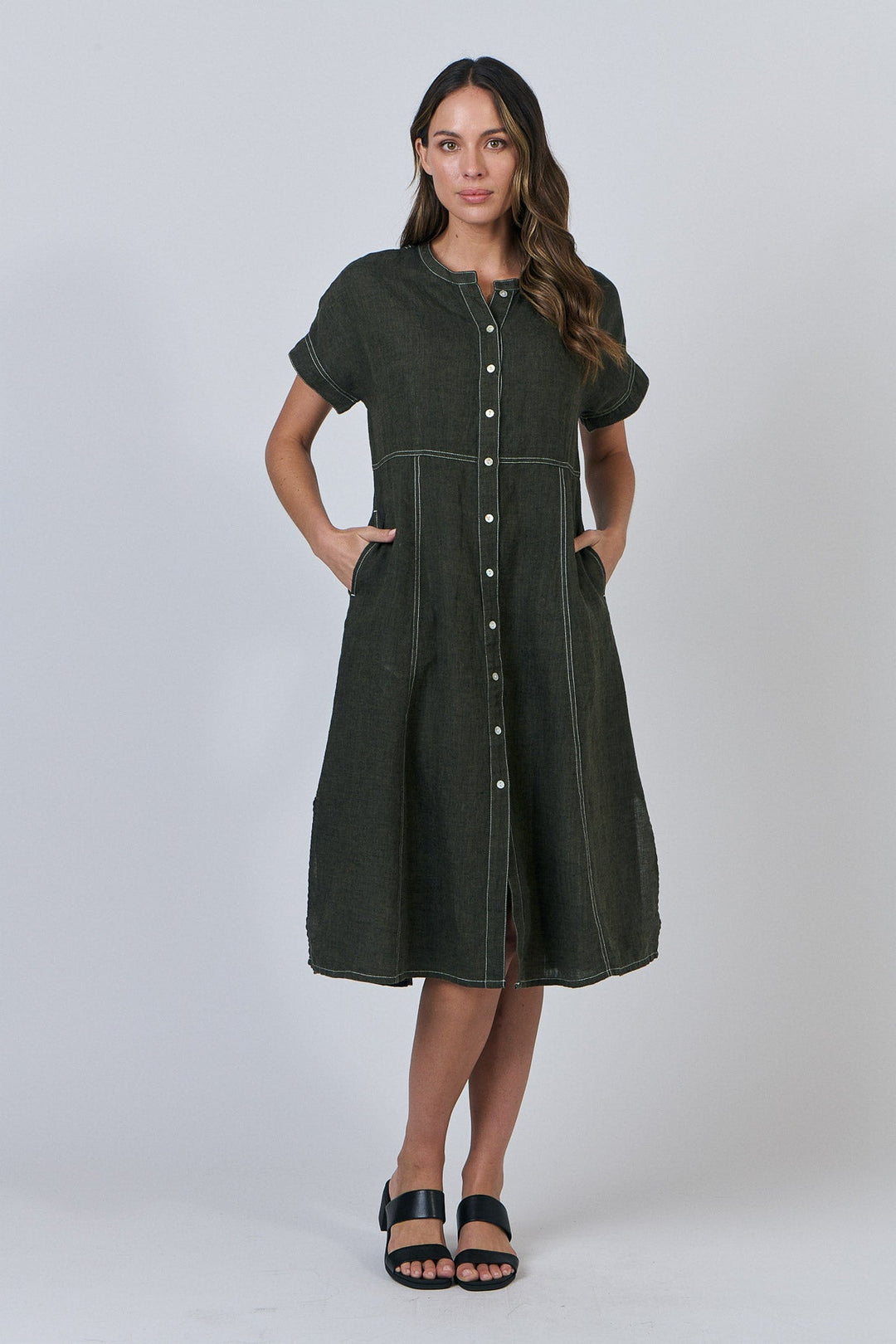 Amity Linen Dress - Licorice - OJ15 - Pizazz BoutiqueNaturals By O & J