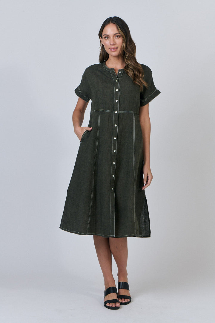 Amity Linen Dress - Licorice - OJ15 - Pizazz BoutiqueNaturals By O & J