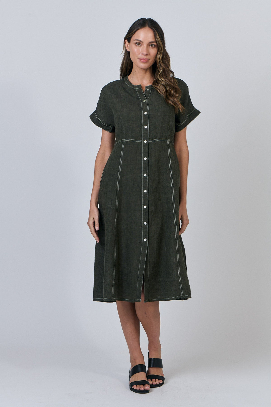 Amity Linen Dress - Licorice - OJ15 - Pizazz BoutiqueNaturals By O & J