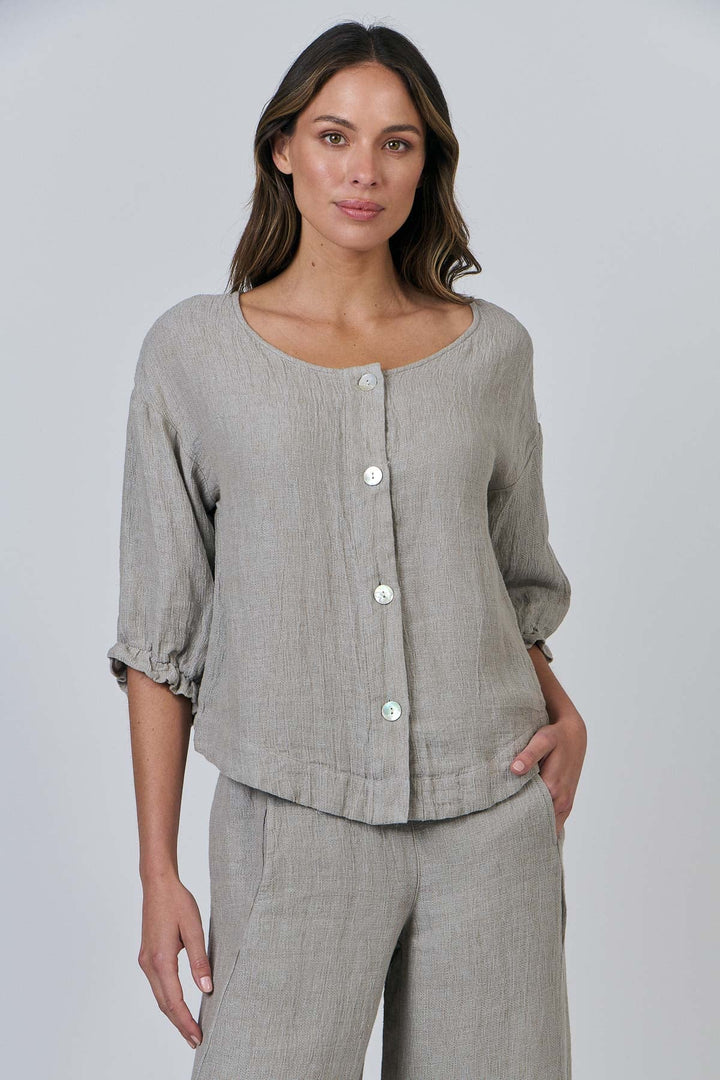 Aria Linen Shirt - Cement - OJ22 - Pizazz BoutiqueNaturals By O & J
