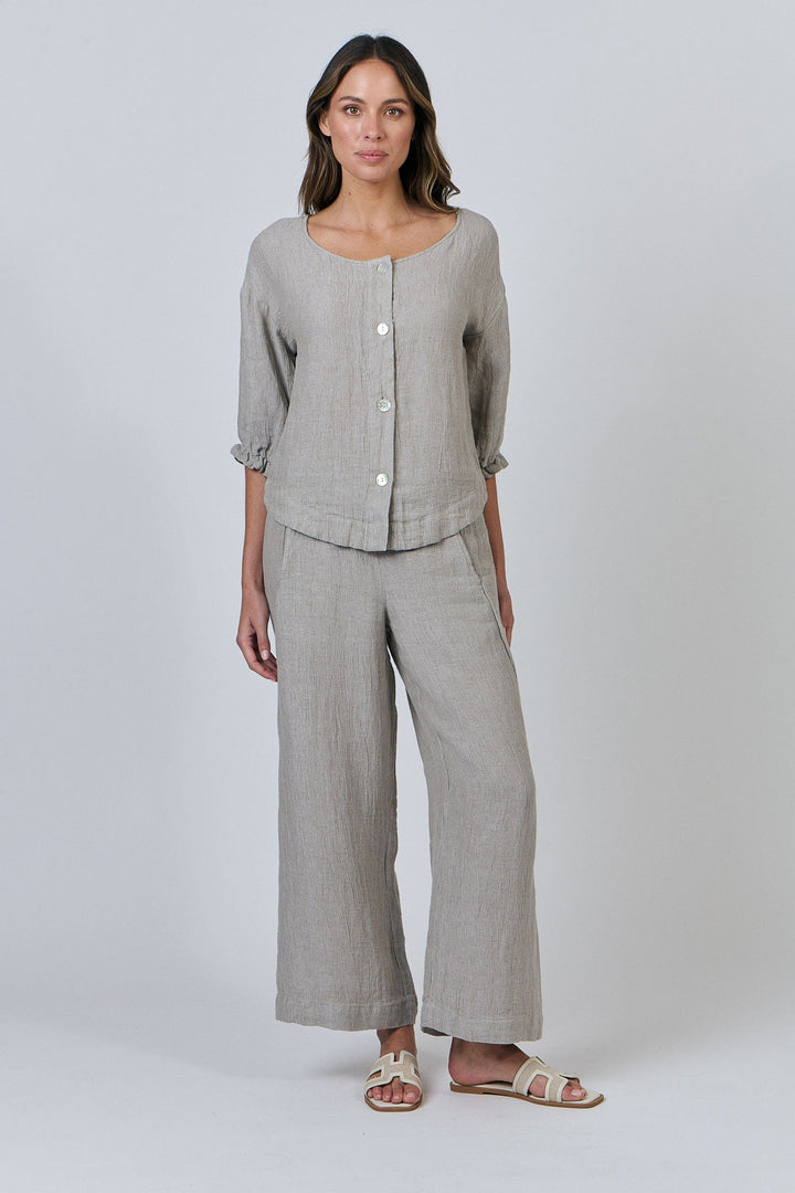 Aria Linen Shirt - Cement - OJ22 - Pizazz BoutiqueNaturals By O & J