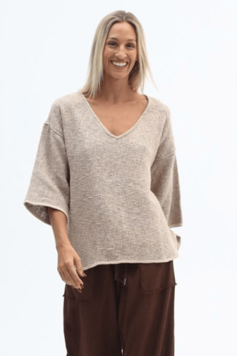Aroma Hessian V Neck Top - Cinnamon - CB71 - Pizazz BoutiqueCarbon The Label