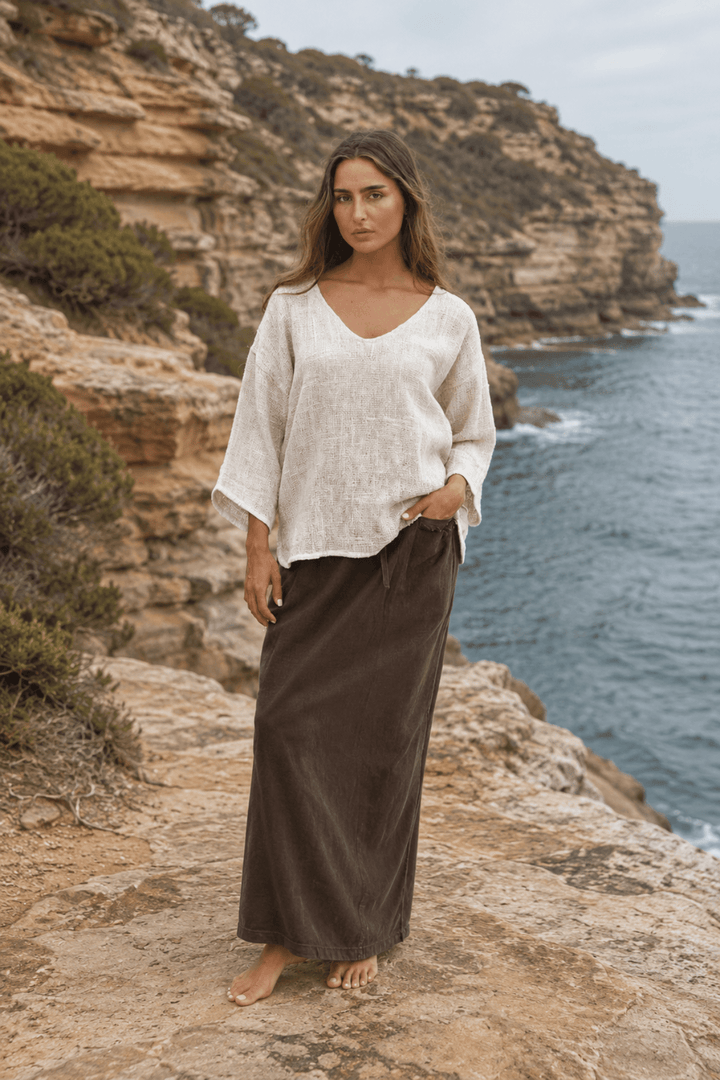 Aroma Hessian V Neck Top - Natural - CB71 - Pizazz BoutiqueCarbon The Label