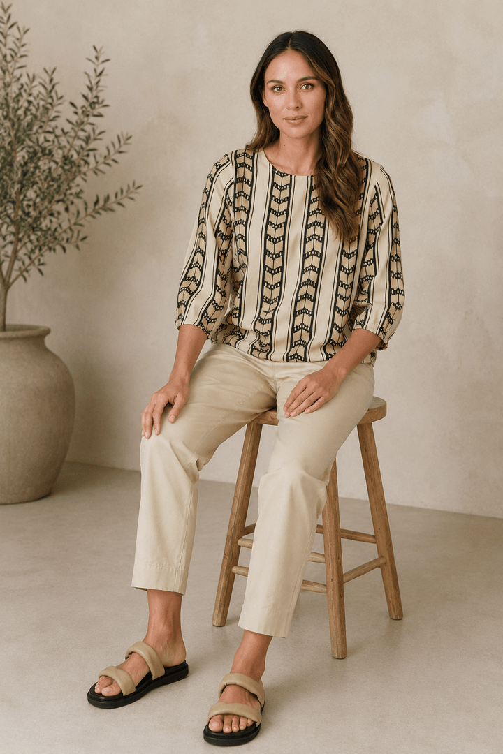 Ashley Linen Top - Chevron - OJ61 - Pizazz BoutiqueNaturals By O & J