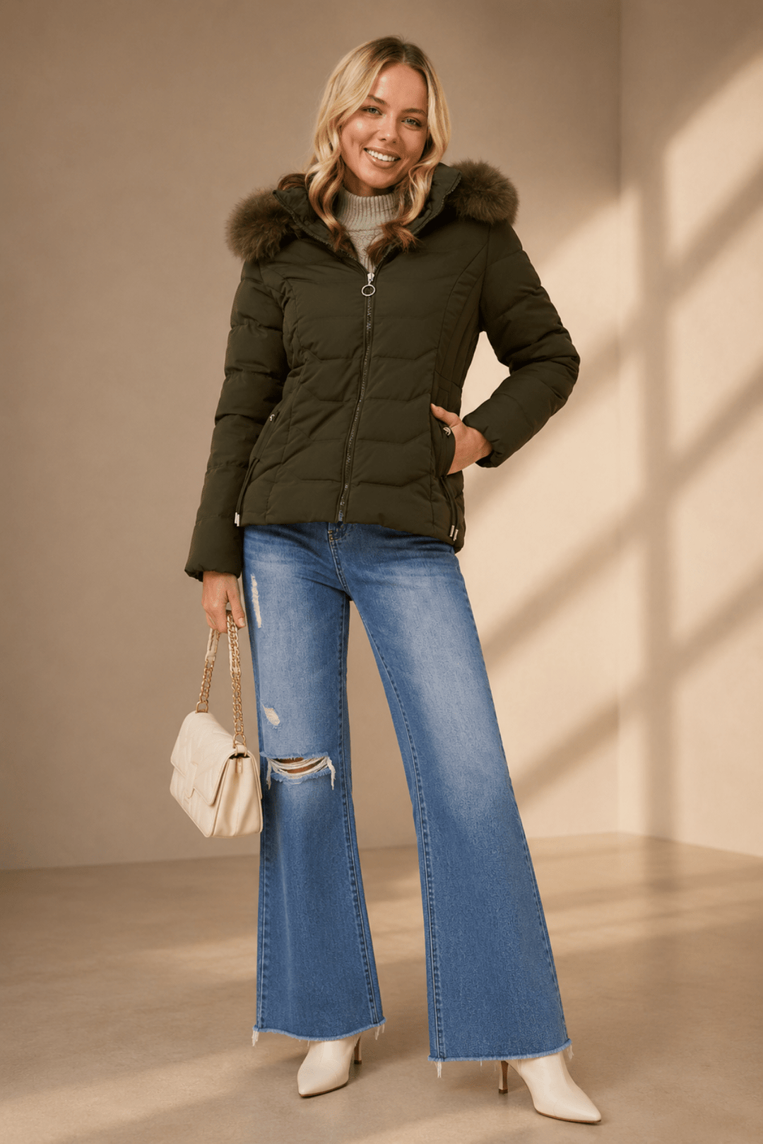 Aspen Luxe Puffer - Khaki - CK42 - Pizazz BoutiqueCaroline Morgan