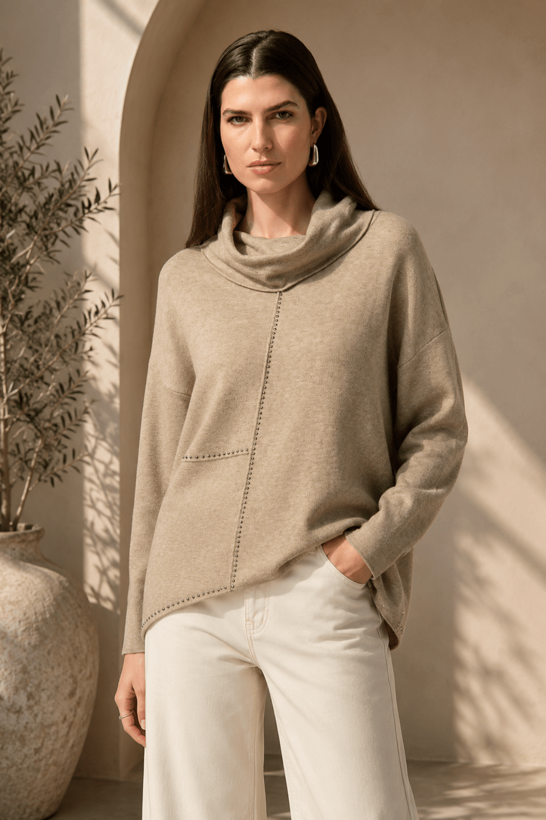 Asymmetrical Pullover Sweater - Oatmeal - JR82 - Pizazz BoutiqueJoseph Ribkoff