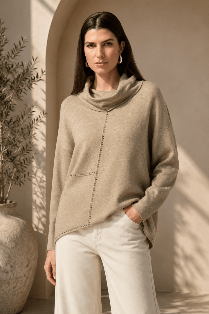 Asymmetrical Pullover Sweater - Oatmeal - JR82 - Pizazz BoutiqueJoseph Ribkoff