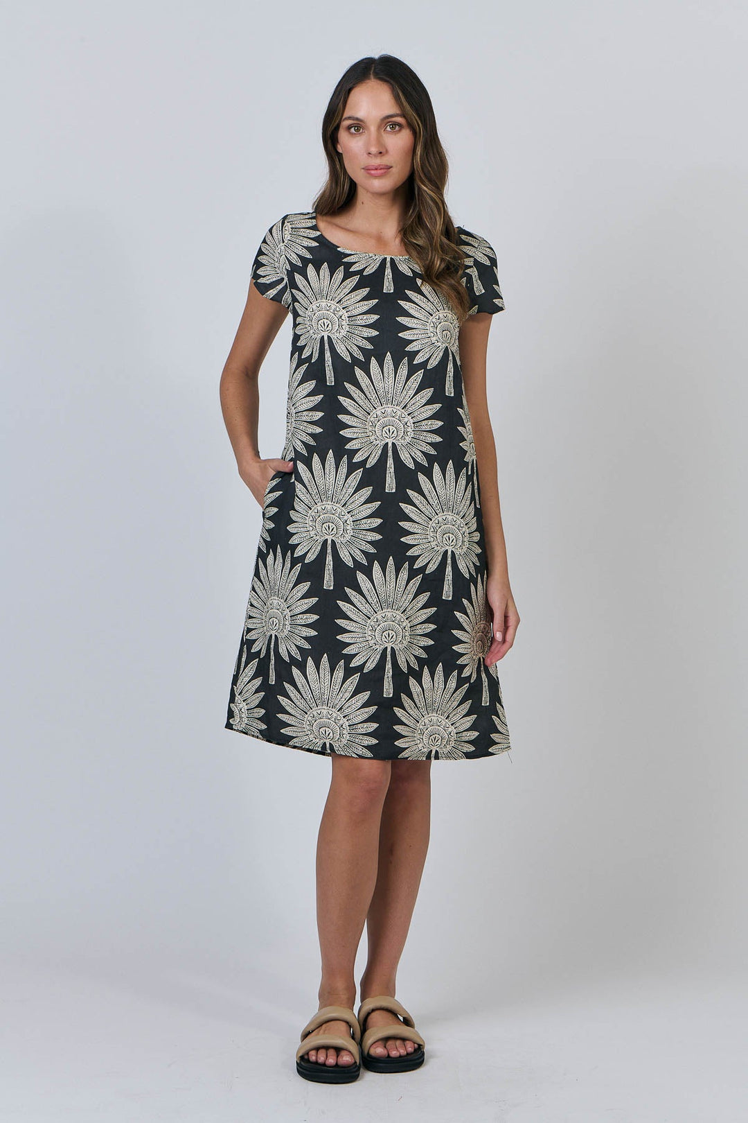 Aurora Linen Dress - Date Palm - OJ3 - Pizazz BoutiqueNaturals By O & J