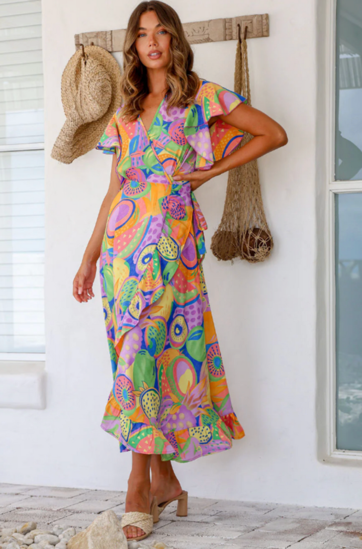 Ava Wrap Dress - Melon - LT3