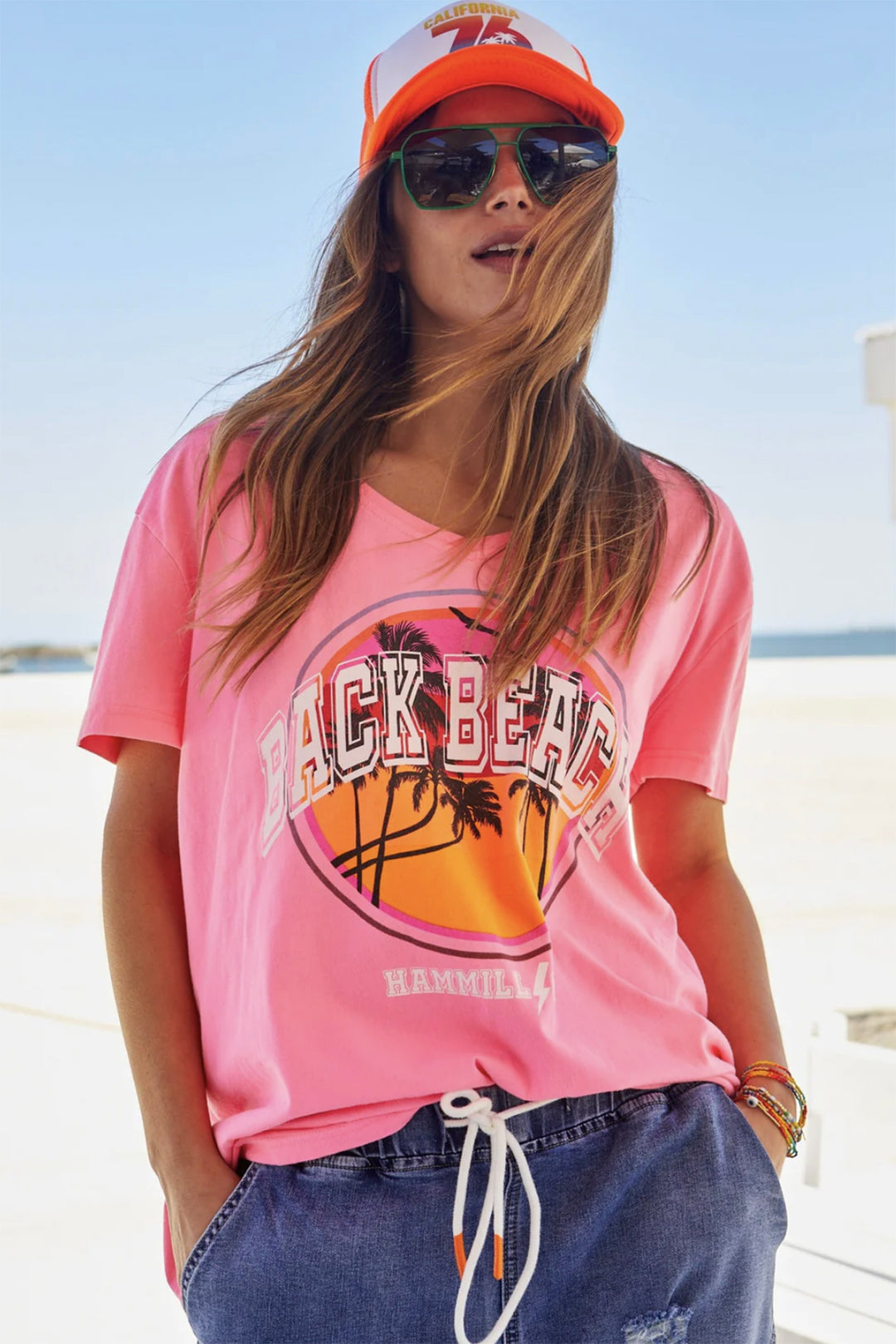 back beach tee in pink by Hammill & Co front view