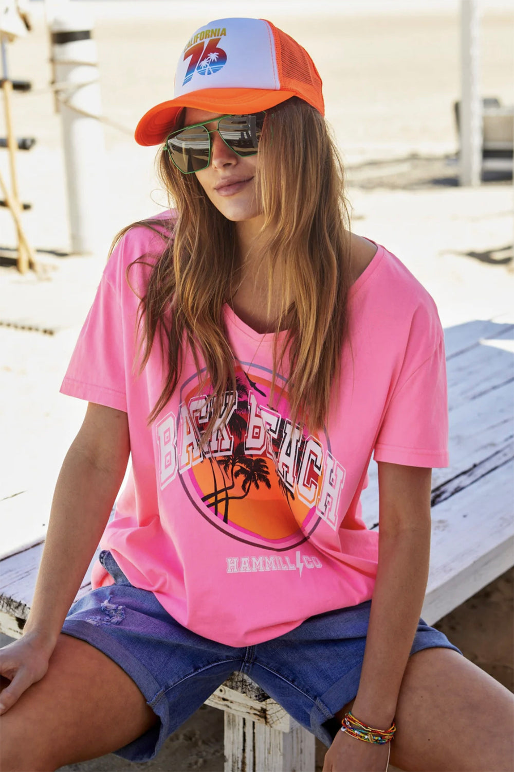 back beach tee in pink by Hammill & Co side view