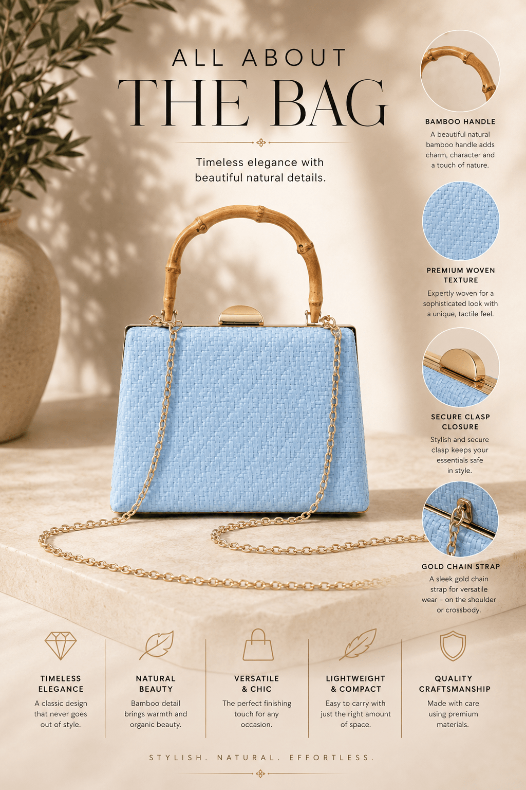 Bamboo Handle bag - Blue - AD14 - Pizazz BoutiqueAdorne