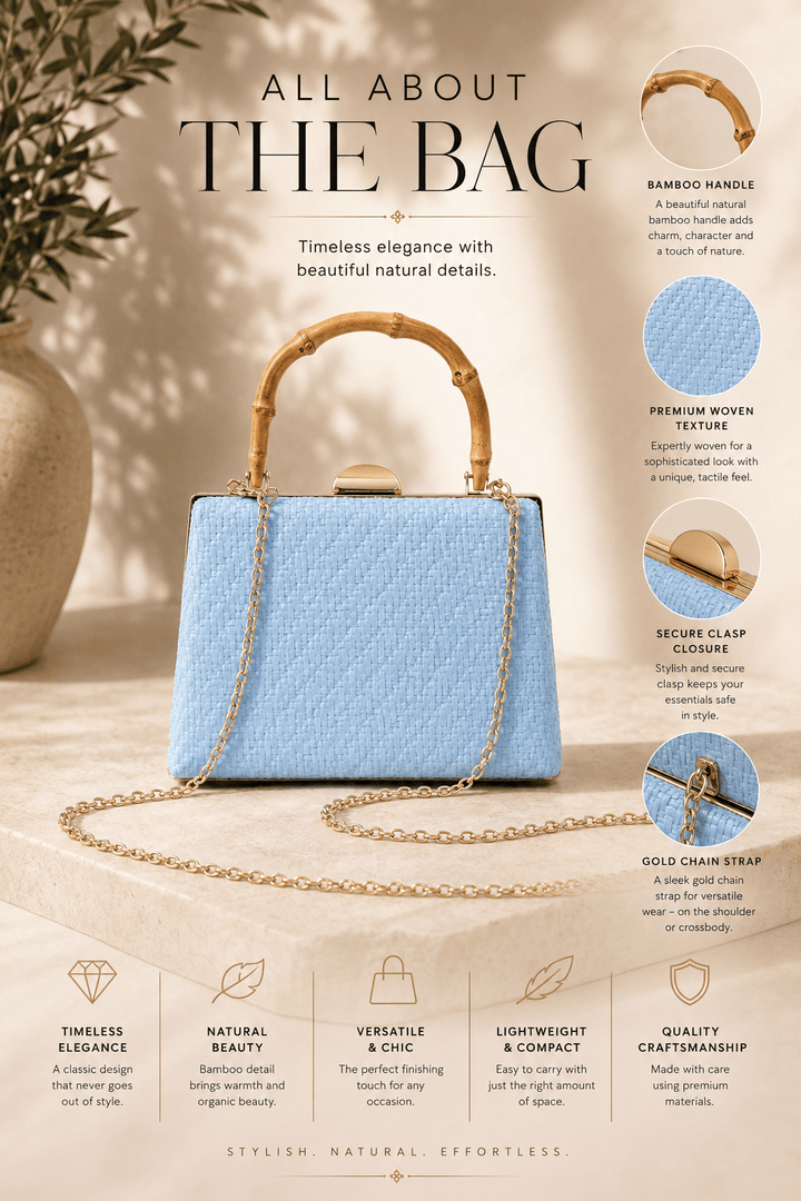 Bamboo Handle bag - Blue - AD14 - Pizazz BoutiqueAdorne