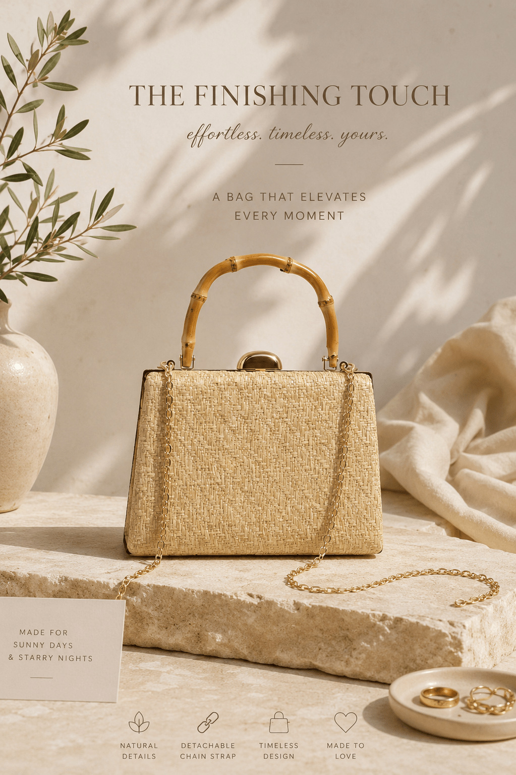 Bamboo Handle bag - Natural - AD14 - Pizazz BoutiqueAdorne