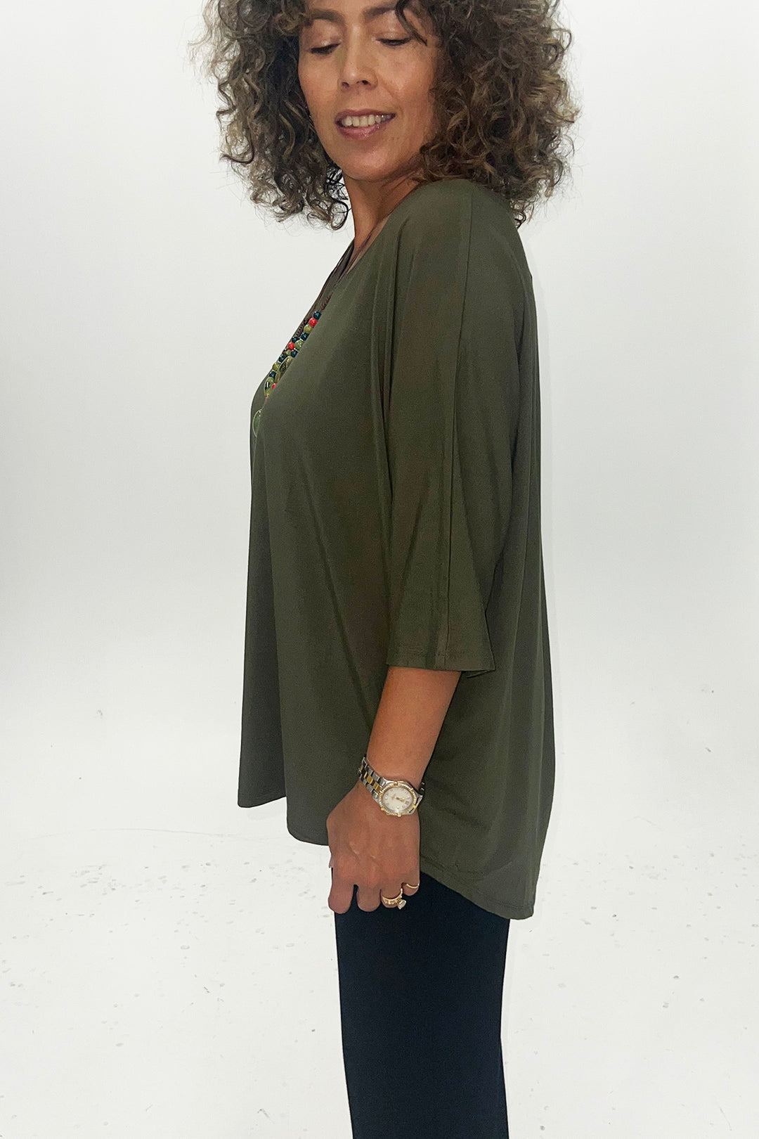 Ellie 3/4 Sleeve Top - Olive - BO20