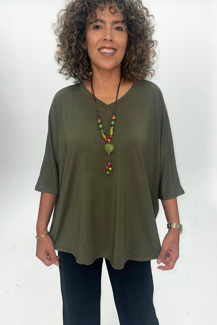 Ellie 3/4 Sleeve Top - Olive - BO20