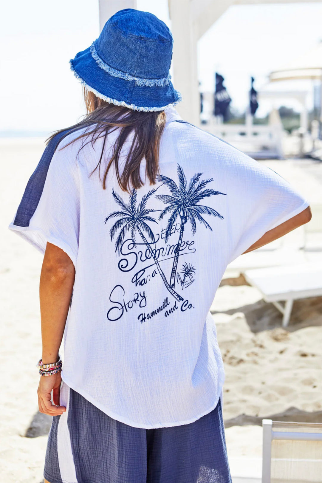 Resort Beach Shirt - White / Navy - HC2