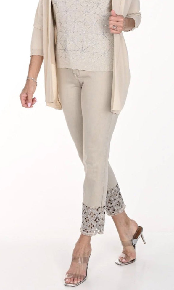 Beige Ankle Detail Jeans - FL277