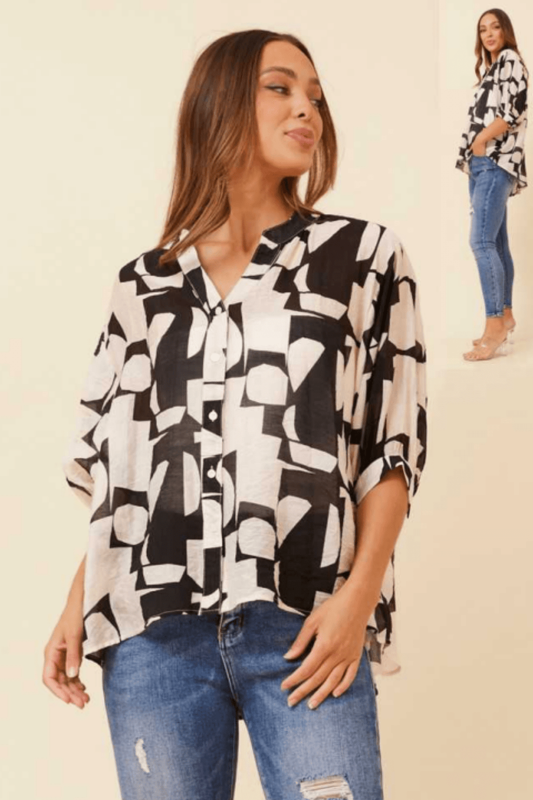 Belina Black Geo Shirt - CK25 - Pizazz BoutiqueCaroline Morgan