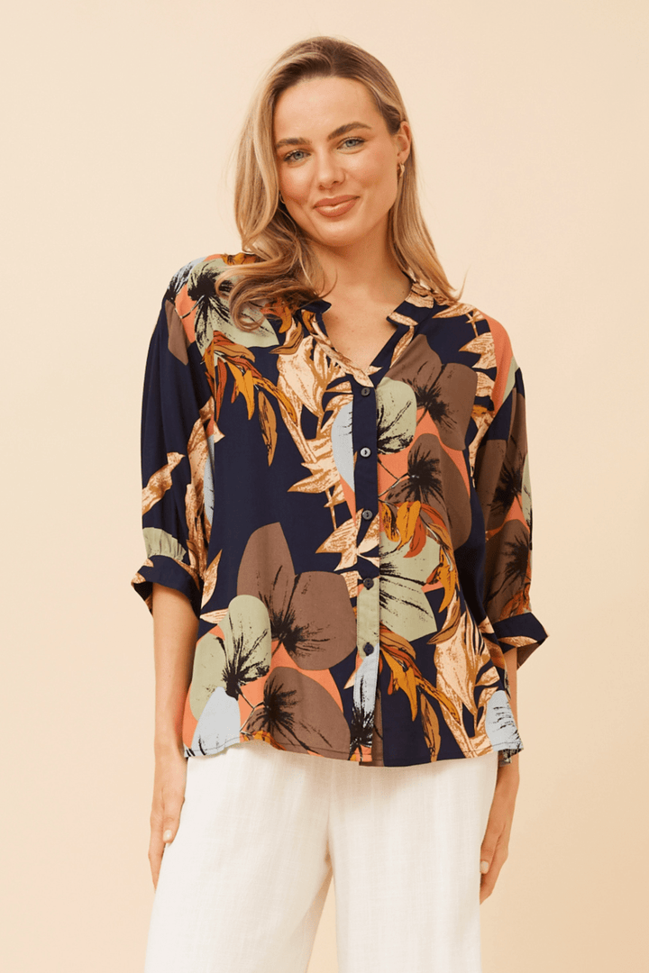 Belina Floral Shirt - Navy - CK28 - Pizazz BoutiqueCaroline Morgan