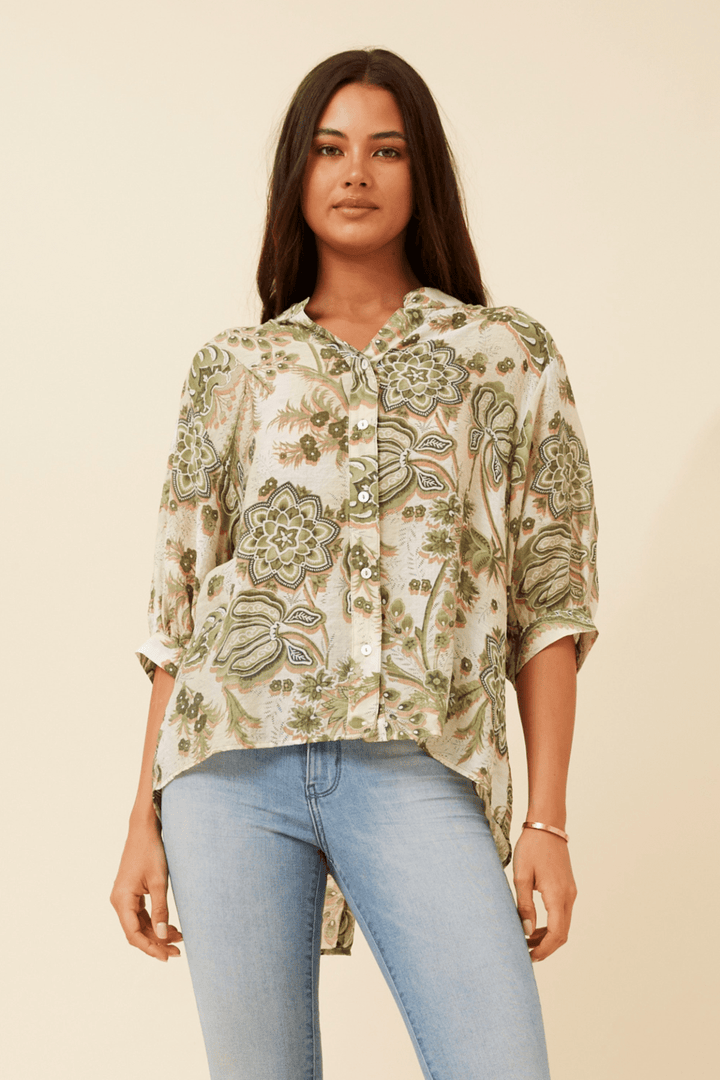 Belina Floral Shirt - Olive - CK25 - Pizazz BoutiqueCaroline Morgan
