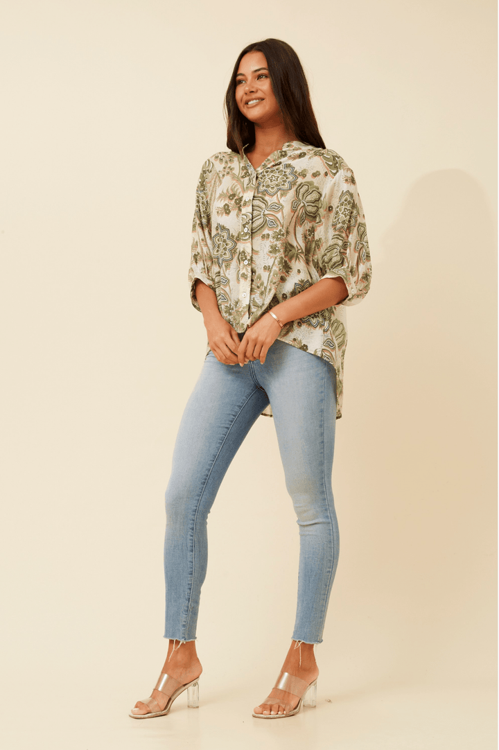 Belina Floral Shirt - Olive - CK25 - Pizazz BoutiqueCaroline Morgan