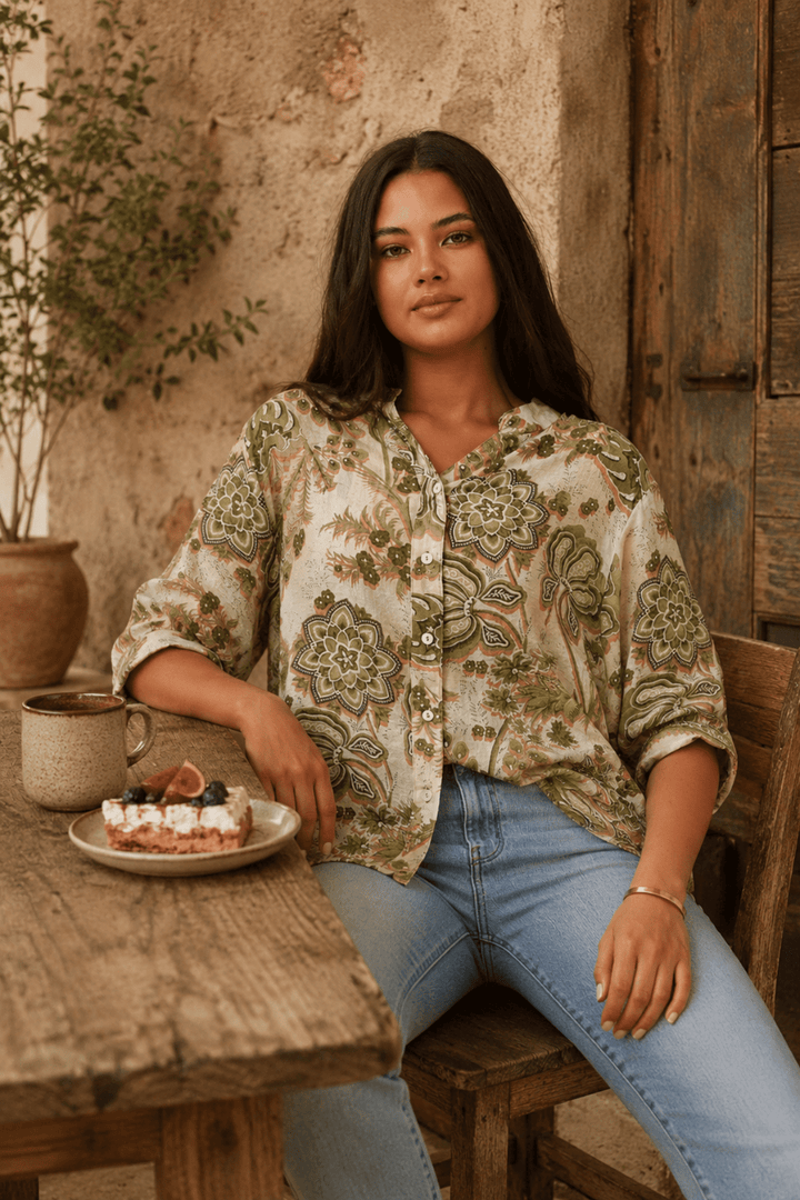 Belina Floral Shirt - Olive - CK25 - Pizazz BoutiqueCaroline Morgan